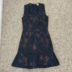 MICHEAL Micheal Kors High Neck Navy Lace Dress With Nude Slip